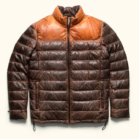 New Men's Double Shade Leather Puffer Jacket