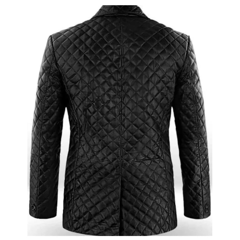 Men's Quilted Leather Blazer Coat Black