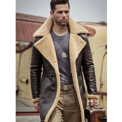 Men's Aviator B3 Flight Sheepskin Long Winter Coat