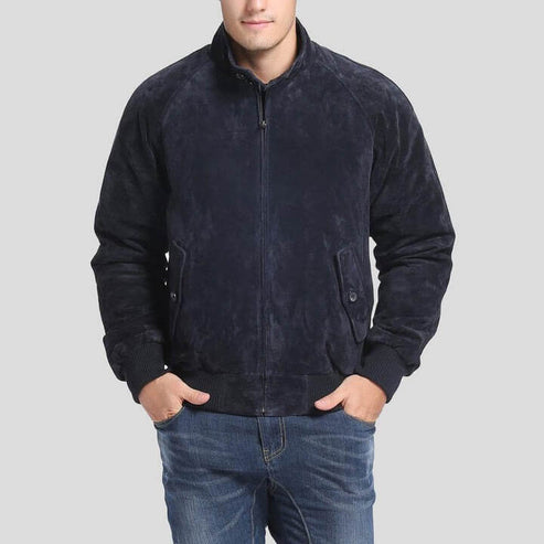 Men's Navy Suede Bomber Jacket