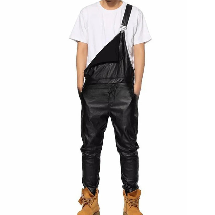 Adjustable Strap Leather Jumpsuit