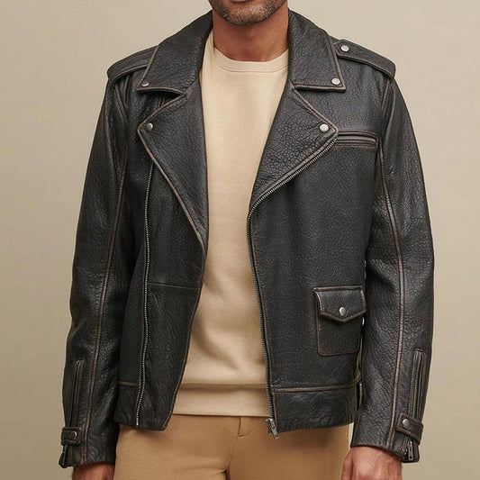 Asymmetrical Leather Biker Jacket