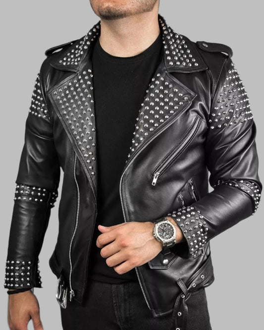 Black Motorcycle Jacket with Studs