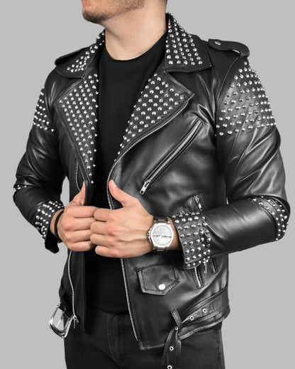 Black Motorcycle Jacket with Studs