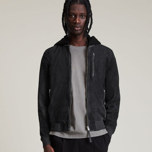 Men’s Suede Hooded Bomber Jacket