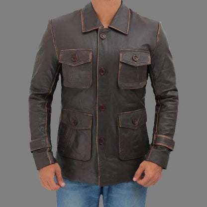 Distressed Brown Leather Jacket for Men
