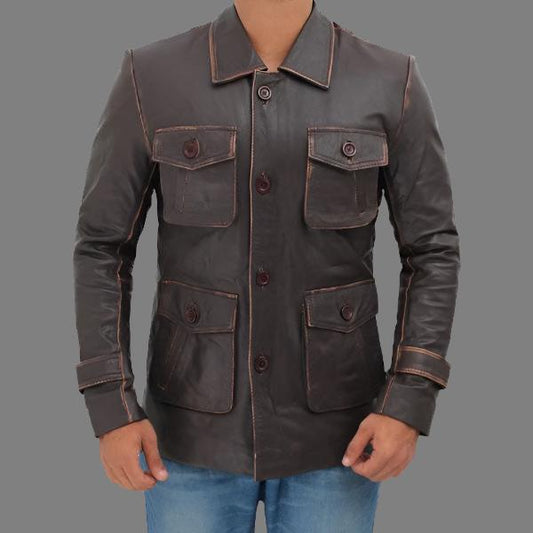 Distressed Brown Leather Jacket for Men