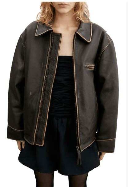Dark Brown Vintage Leather Jacket for Women