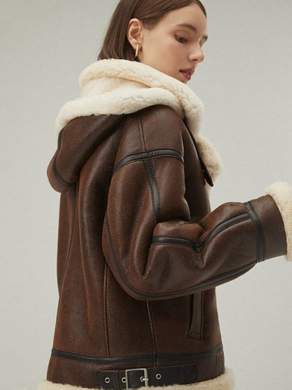 Removable Hood Shearling Jacket