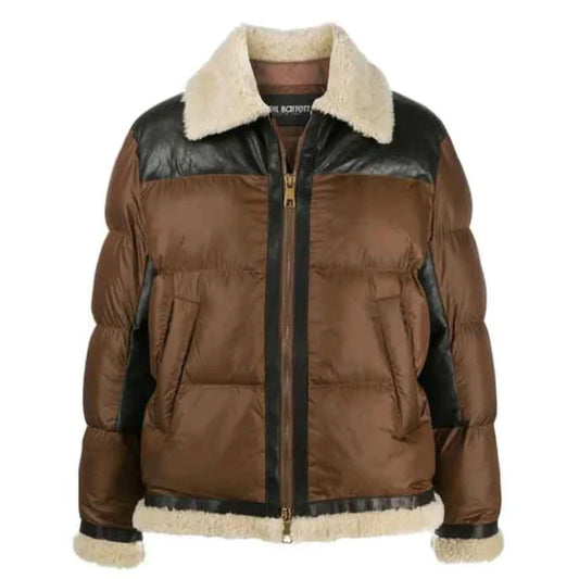 Men's Front Full-Zipped Puffer Leather Jacket