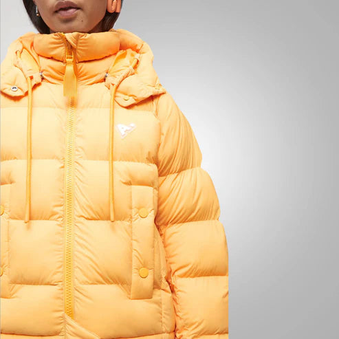 Flared puffer coat women