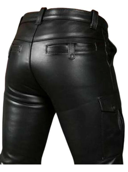 Black Double Zipper Leather Shorts for Men