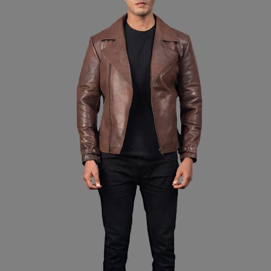 Brown Leather Biker Jacket