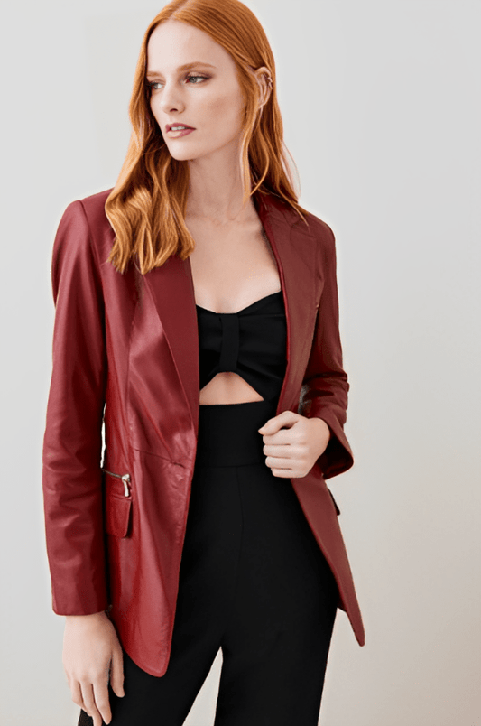 Bordeaux Chic Leather Blazer