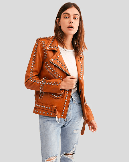 Tan Biker Jacket With Studs