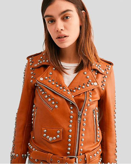 Tan Biker Jacket With Studs