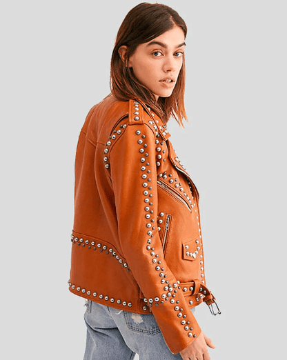 Tan Biker Jacket With Studs