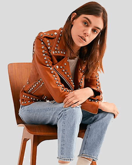 Tan Biker Jacket With Studs