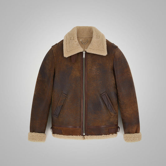 Distressed Leather Shearling Jacket