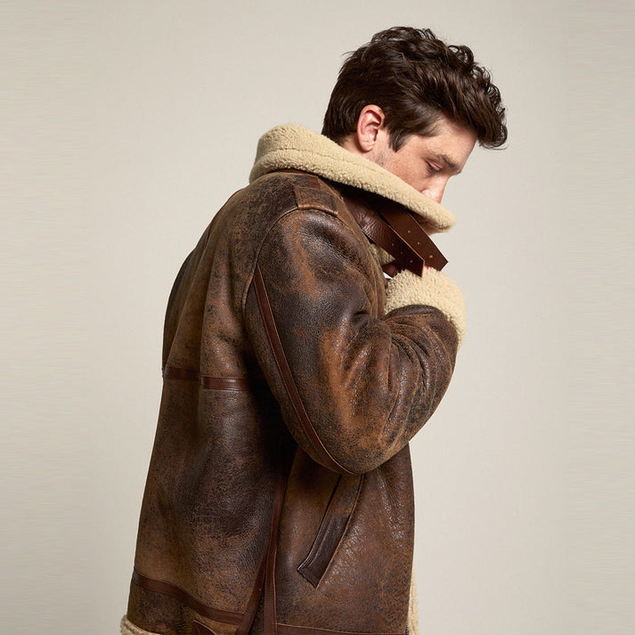 Distressed Leather Shearling Jacket