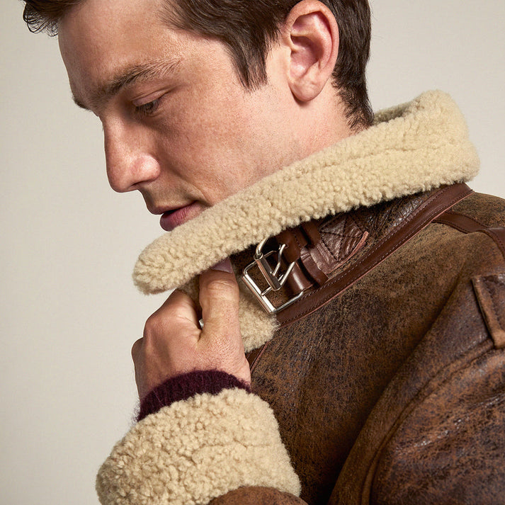 Distressed Leather Shearling Jacket