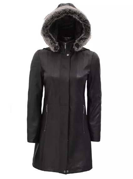 Leather Coat With Removable Hood