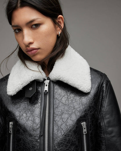 Dstressed Leather Shearling Jacket