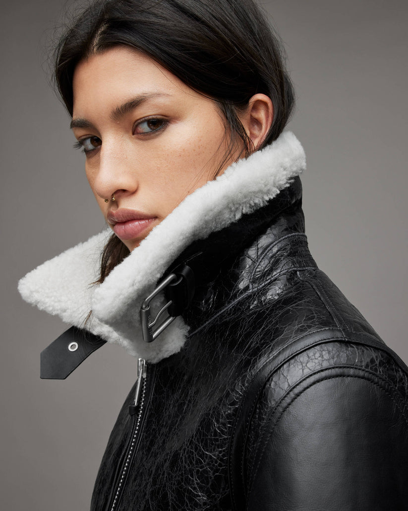 Dstressed Leather Shearling Jacket