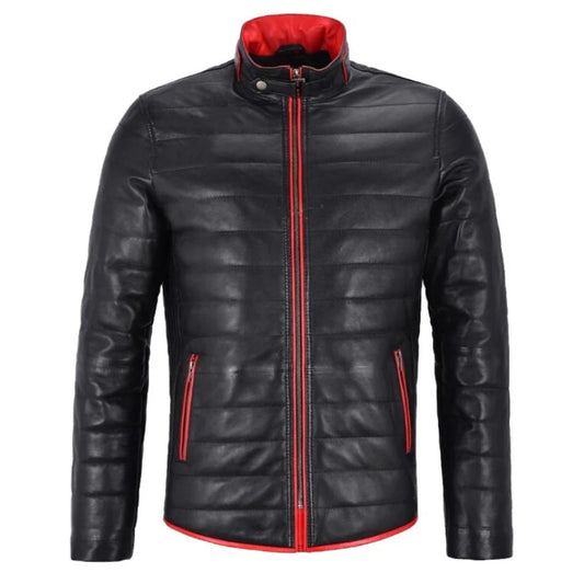 Men's Black Puffer Leather Jacket