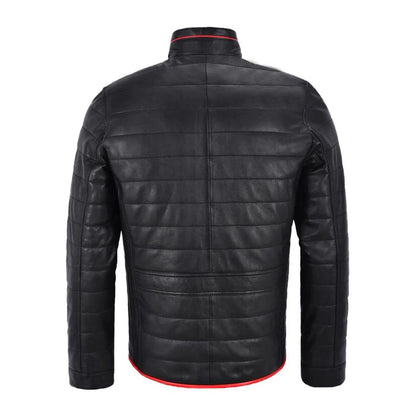 Men's Black Puffer Leather Jacket