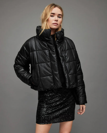 Black leather winter jacket women