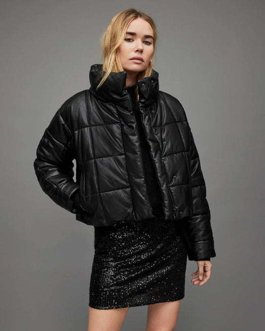Black leather winter jacket women