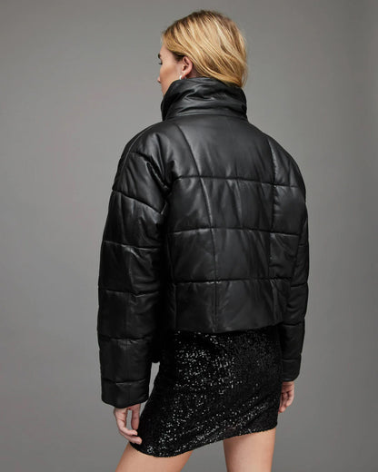Black leather winter jacket women