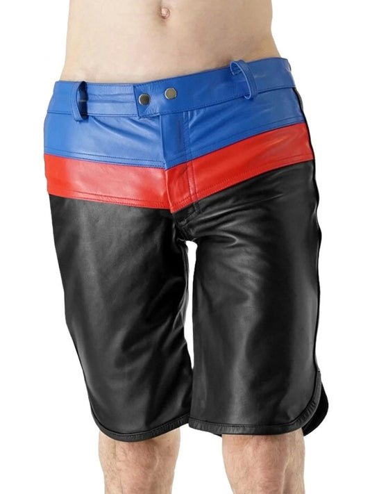 Colorblock Leather Shorts for Men