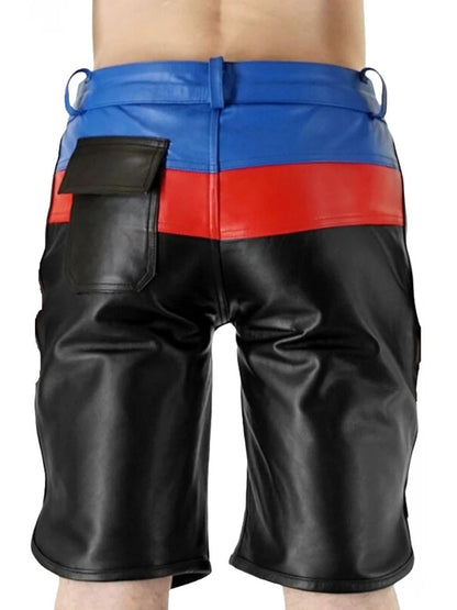 Colorblock Leather Shorts for Men