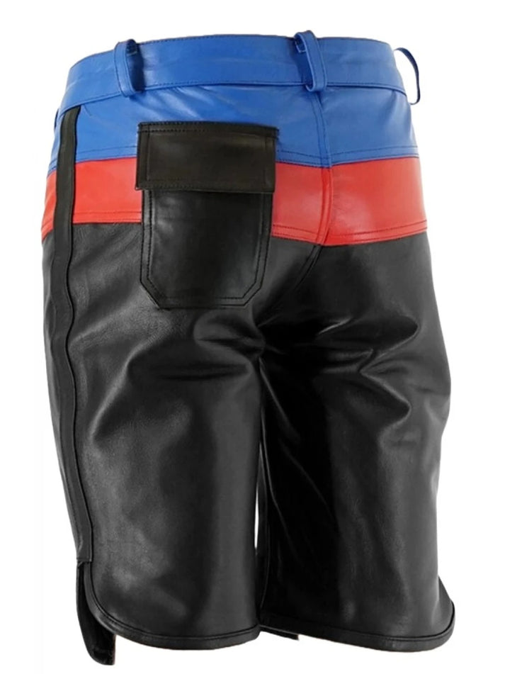 Colorblock Leather Shorts for Men