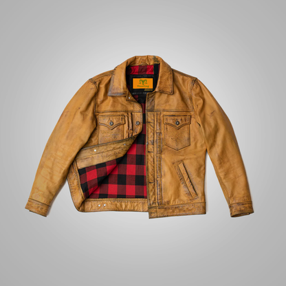 Distressed Leather Utility Jacket for Men