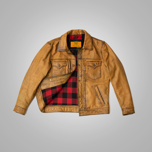 Distressed Leather Utility Jacket for Men