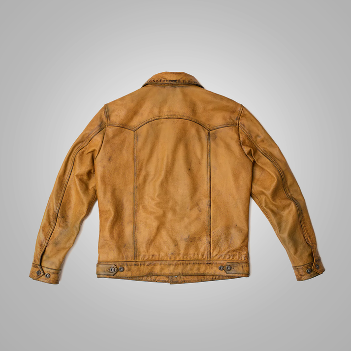 Distressed Leather Utility Jacket for Men