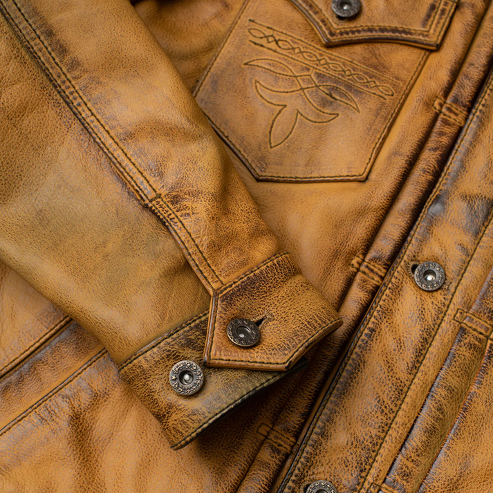 Distressed Leather Utility Jacket for Men