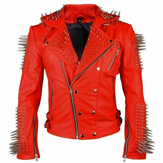 Punk Red Leather Jacket for Men