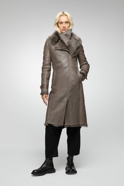 Long Leather Coat With Belt For Women