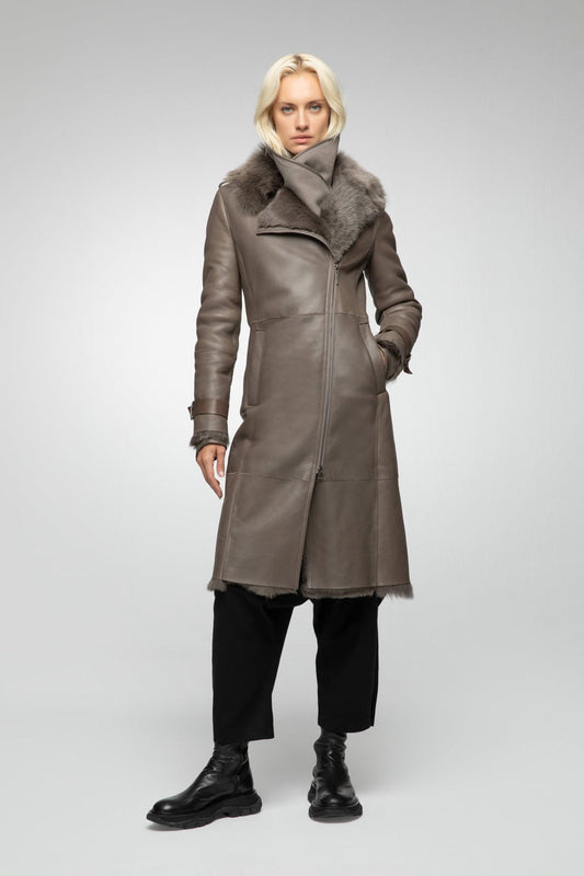 Long Leather Coat With Belt For Women