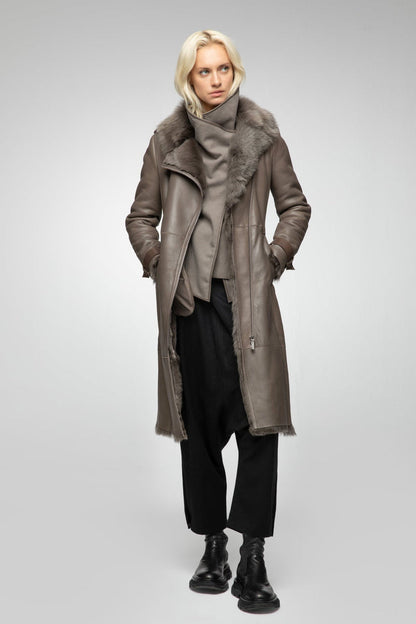 Long Leather Coat With Belt For Women