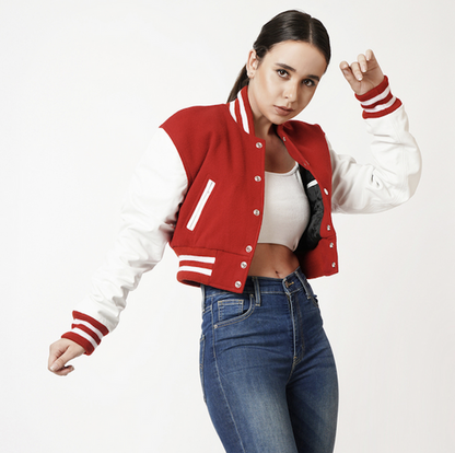 Women’s Leather Jacket Red And White