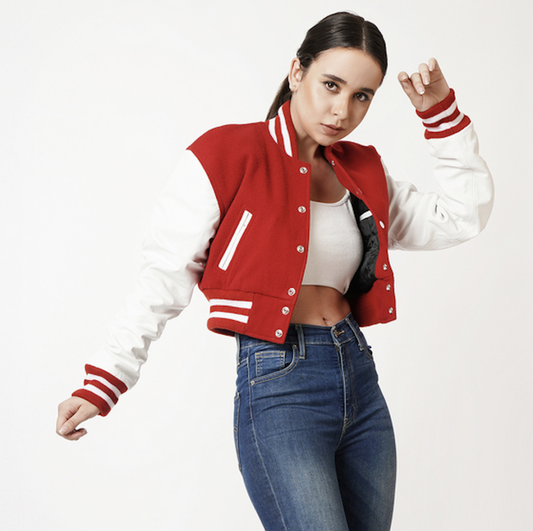Women’s Leather Jacket Red And White