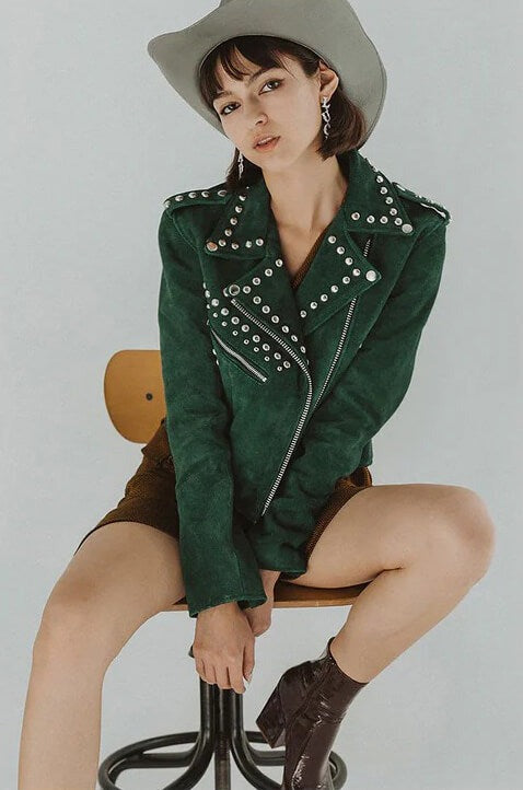 Suede Leather Jacket with Studs