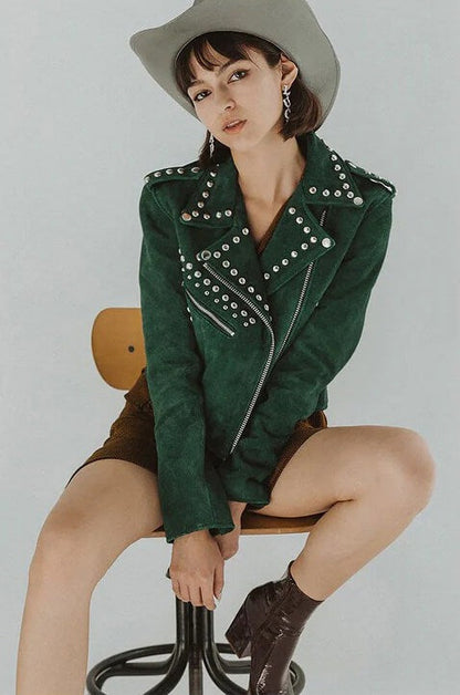 Suede Leather Jacket with Studs