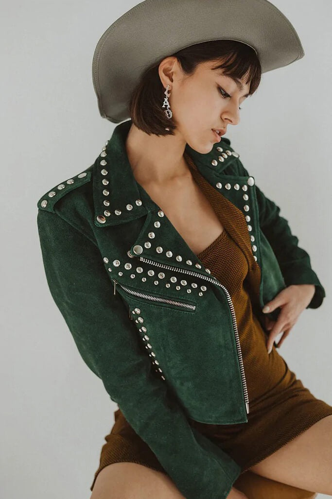 Suede Leather Jacket with Studs