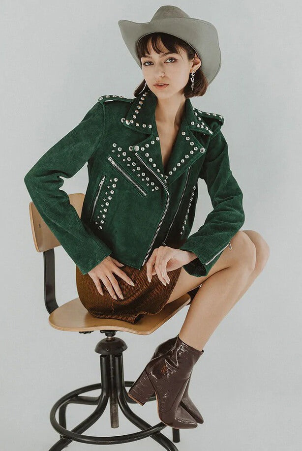 Suede Leather Jacket with Studs